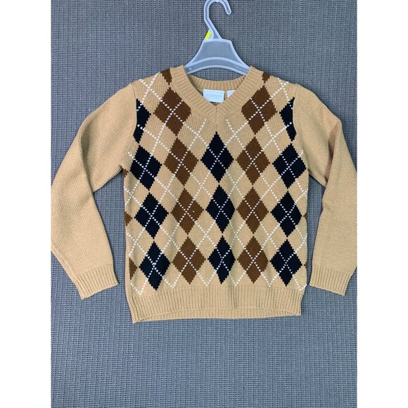 Liz Claiborne Argyle Sweater S Cotton Acrylic Blend Womens Beige & Blue - Picture 1 of 10